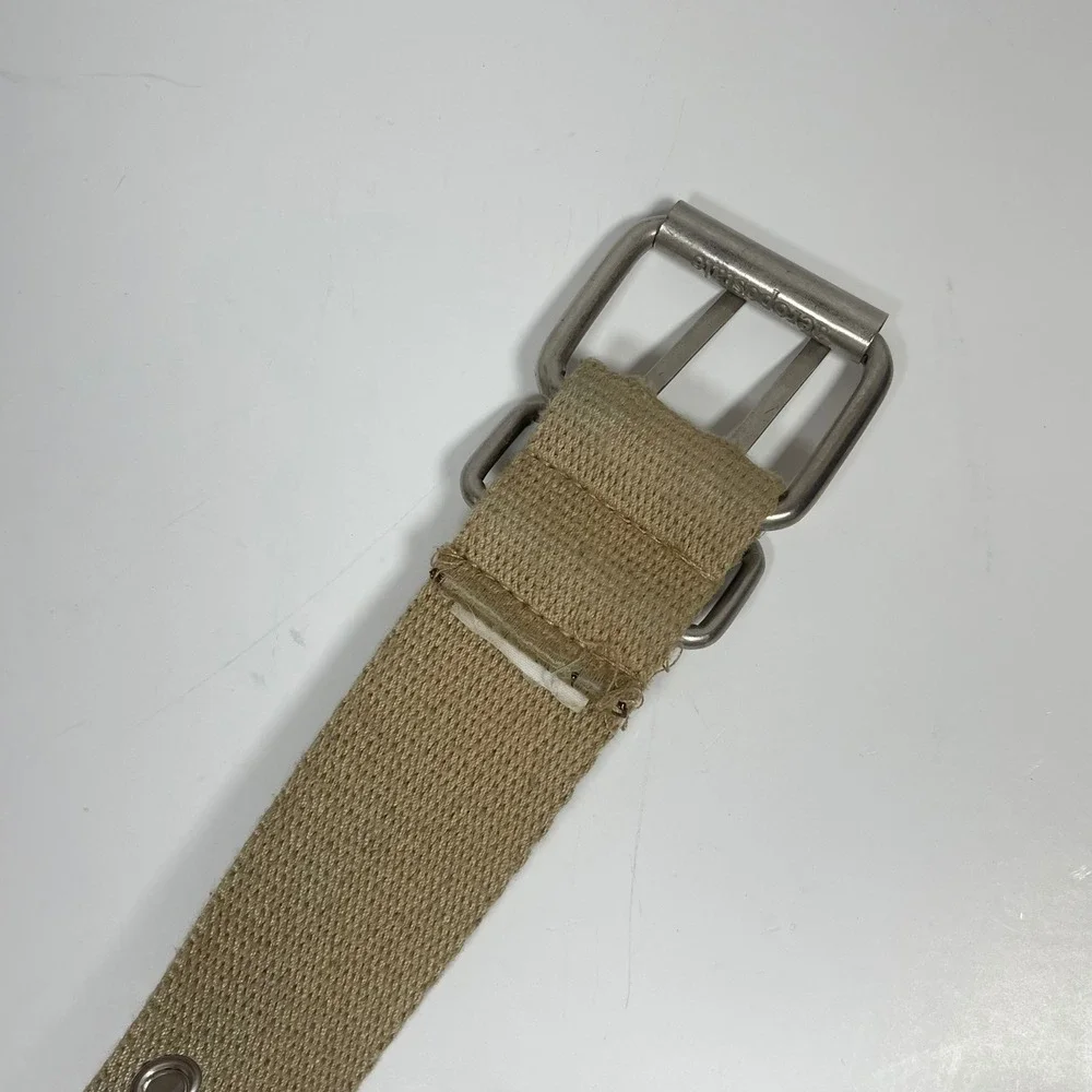 Vintage Aeropostale Canvas Grommet Belt Mens Tan Double Prong Y2K Skater Grunge